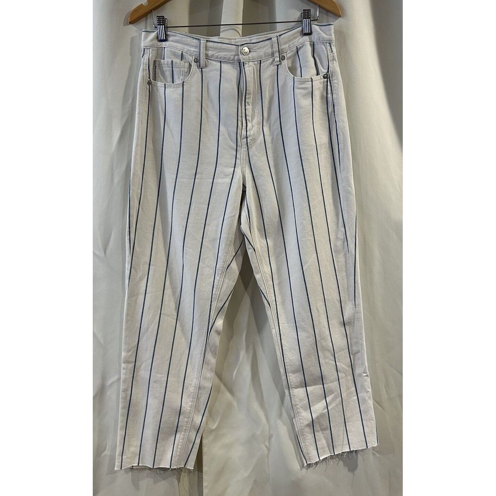American‎ Eagle Blue White Denim Pinstriped Mom Jeans Women's 10
